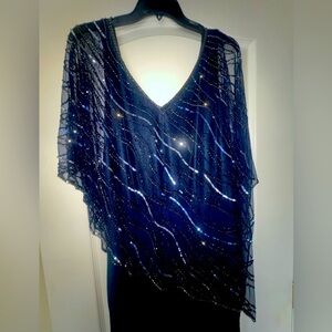 Navy Maxi Cape Dress - Mother of the Bride